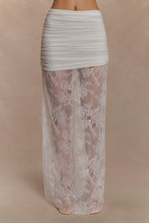 Guinevere Lace And Mesh Maxi Skirt - Ivory